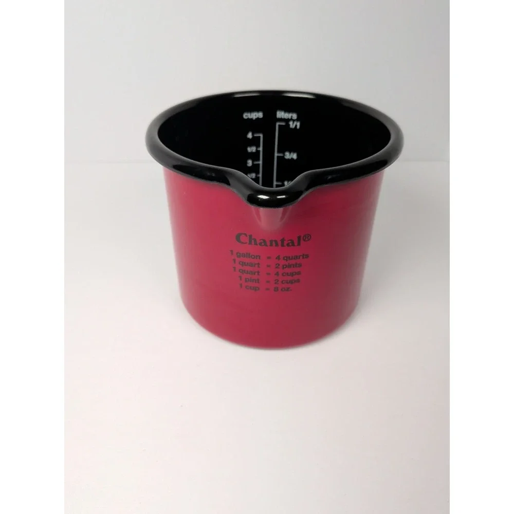 Chantal Red Enamel Metal Measuring Cup Mug w/ Handle Conversion Chart Austria